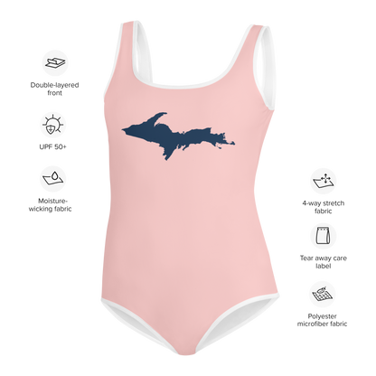 Michigan Upper Peninsula Youth Swimsuit (w/ UP Outline) | Cosmos Pink