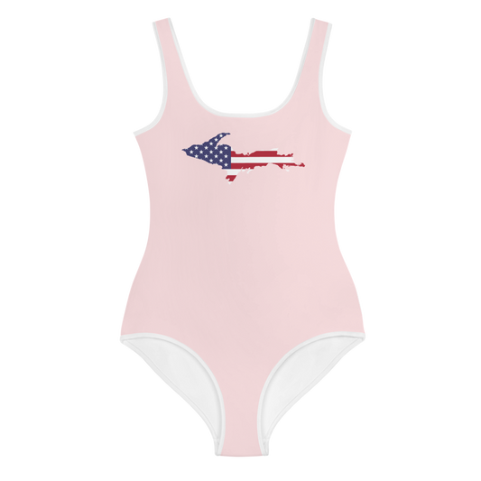 Michigan Upper Peninsula Youth Swimsuit (w/ UP USA Flag) | Pale Pink