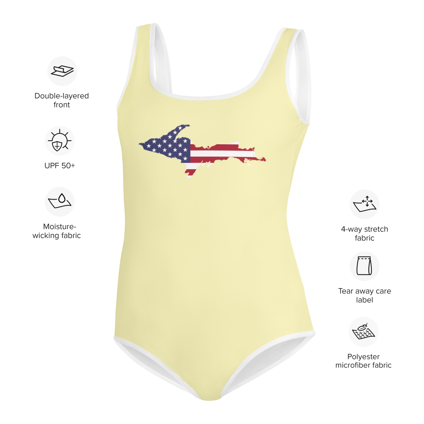 Michigan Upper Peninsula Youth Swimsuit (w/ UP Outline) | Canary Yellow