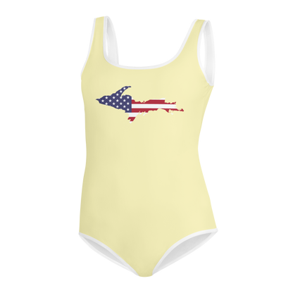 Michigan Upper Peninsula Youth Swimsuit (w/ UP Outline) | Canary Yellow