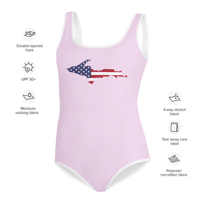 Michigan Upper Peninsula Youth Swimsuit (w/ UP Outline) | Pale Lavender