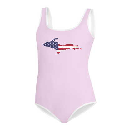 Michigan Upper Peninsula Youth Swimsuit (w/ UP Outline) | Pale Lavender