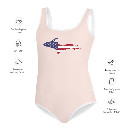 Michigan Upper Peninsula Youth Swimsuit (w/ UP Outline) | Champagne Pink