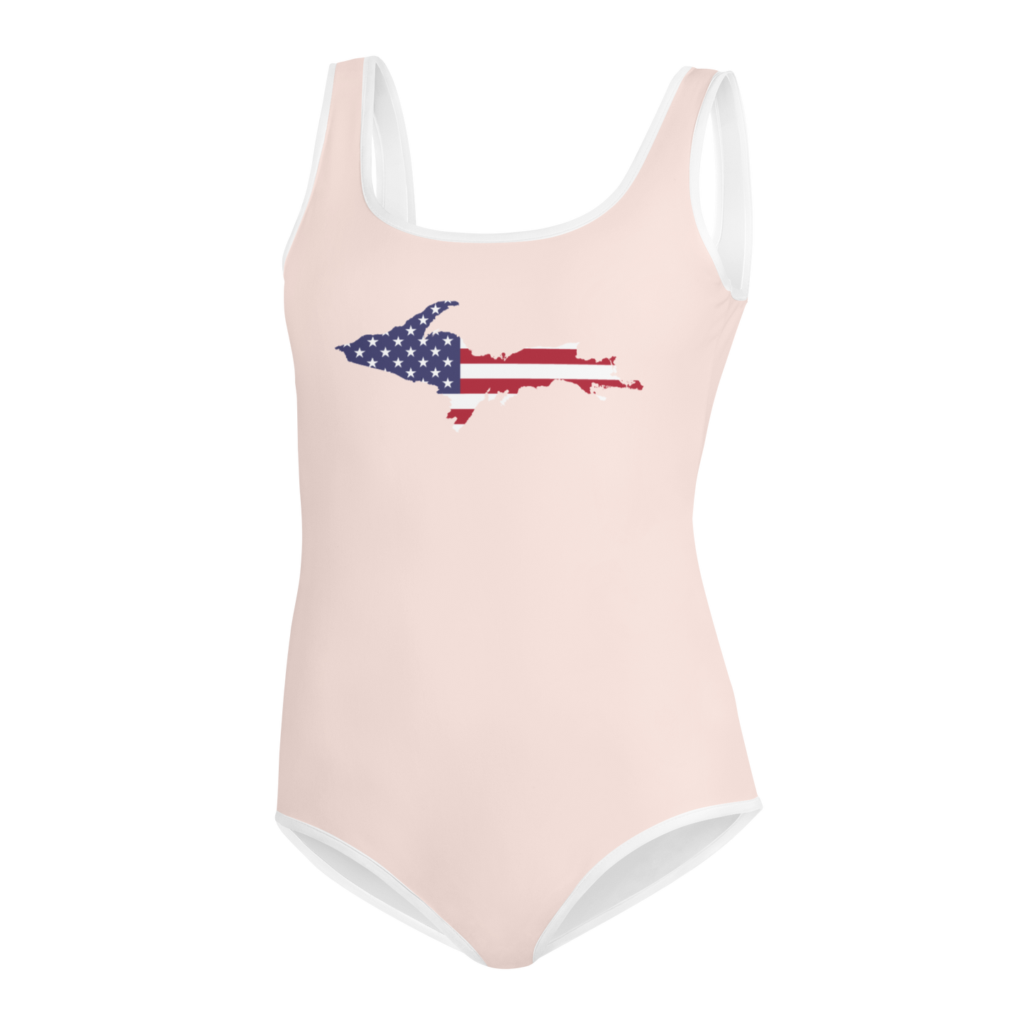 Michigan Upper Peninsula Youth Swimsuit (w/ UP Outline) | Champagne Pink