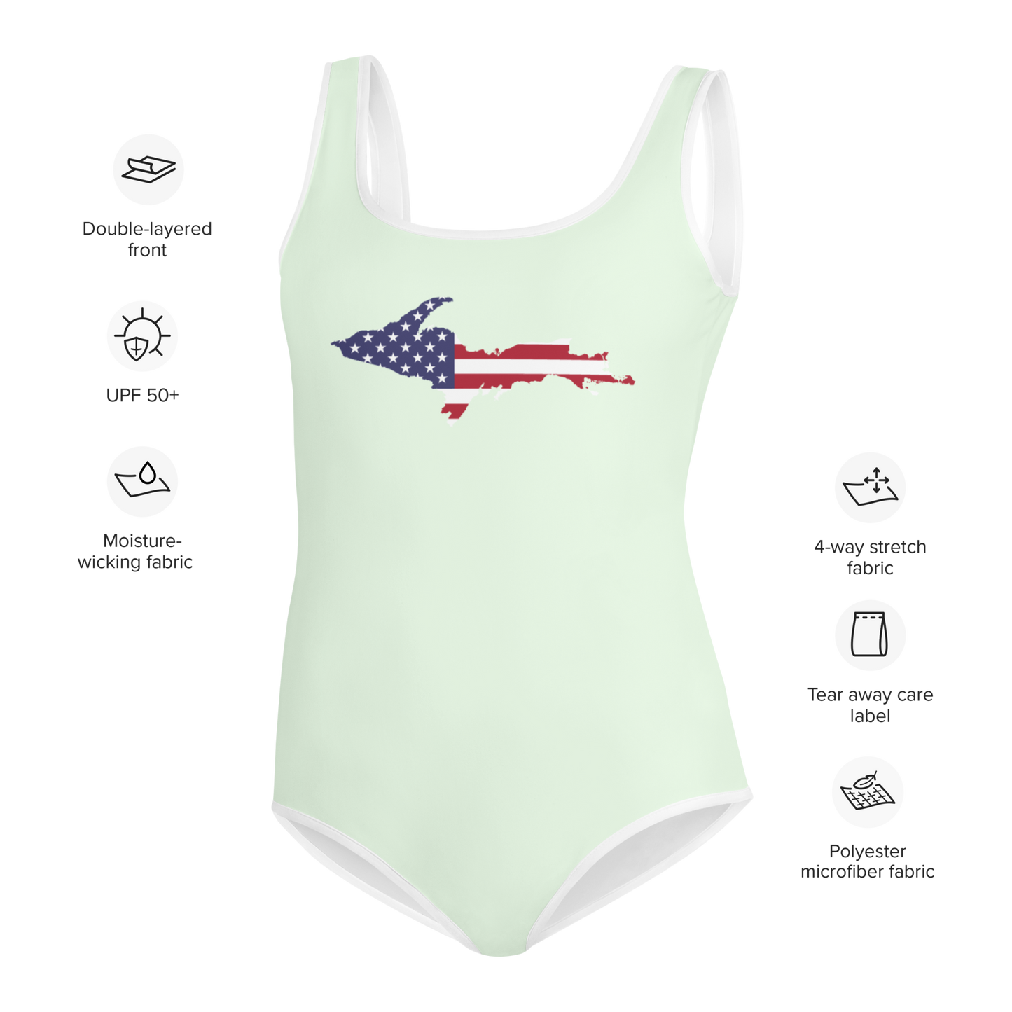 Michigan Upper Peninsula Youth Swimsuit (w/ UP Outline) | Dew Green