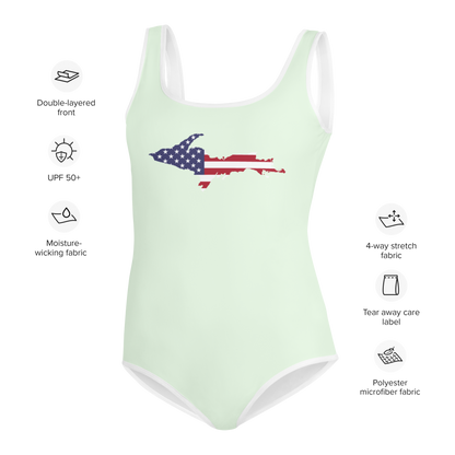 Michigan Upper Peninsula Youth Swimsuit (w/ UP Outline) | Dew Green