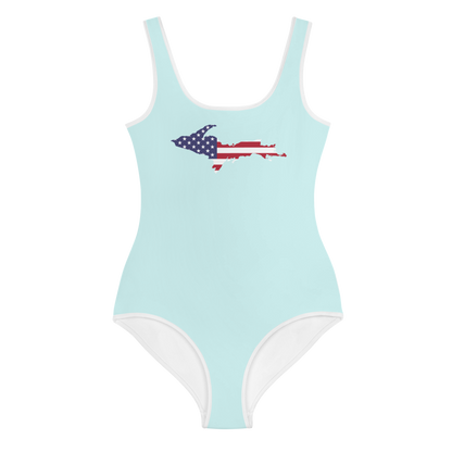 Michigan Upper Peninsula Youth Swimsuit (w/ UP Outline) | Cyan