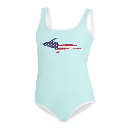 Michigan Upper Peninsula Youth Swimsuit (w/ UP Outline) | Cyan