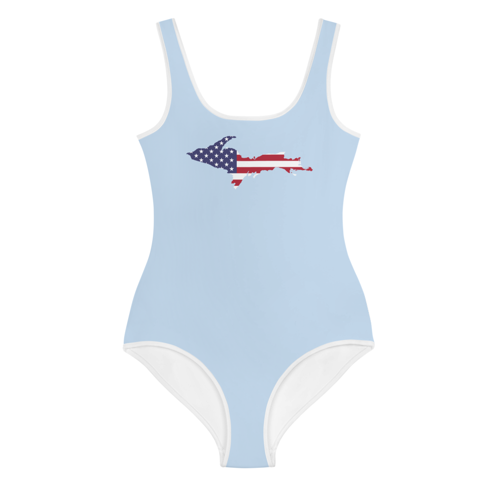 Michigan Upper Peninsula Youth Swimsuit (w/ UP Outline) | Light Blue