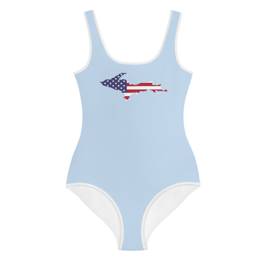 Michigan Upper Peninsula Youth Swimsuit (w/ UP Outline) | Light Blue