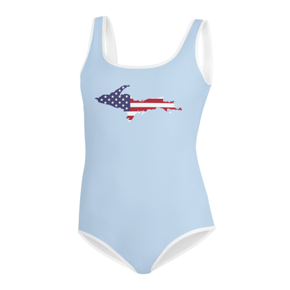 Michigan Upper Peninsula Youth Swimsuit (w/ UP Outline) | Light Blue