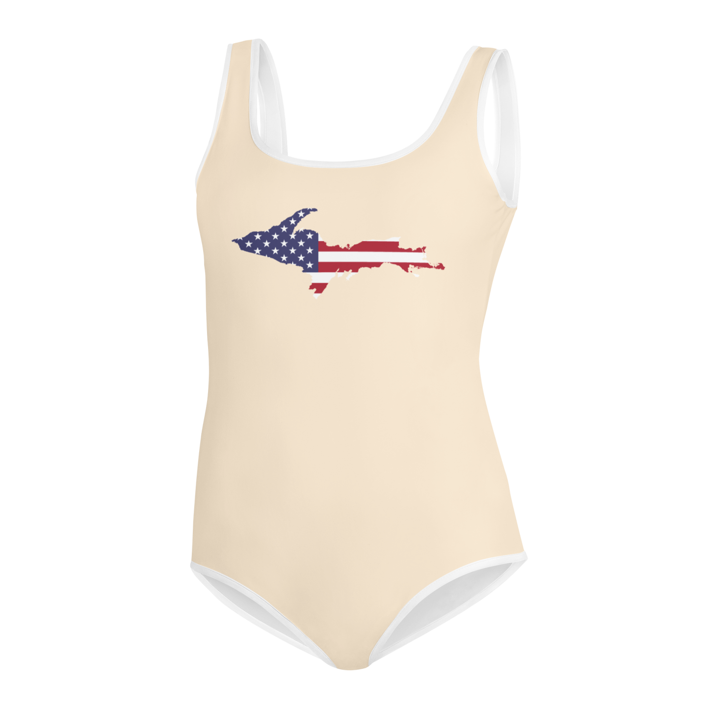 Michigan Upper Peninsula Youth Swimsuit (w/ UP Outline) | Champagne White