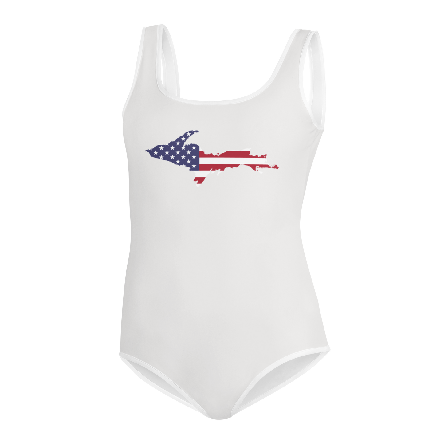 Michigan Upper Peninsula Youth Swimsuit (w/ UP Outline) | Birch Bark White