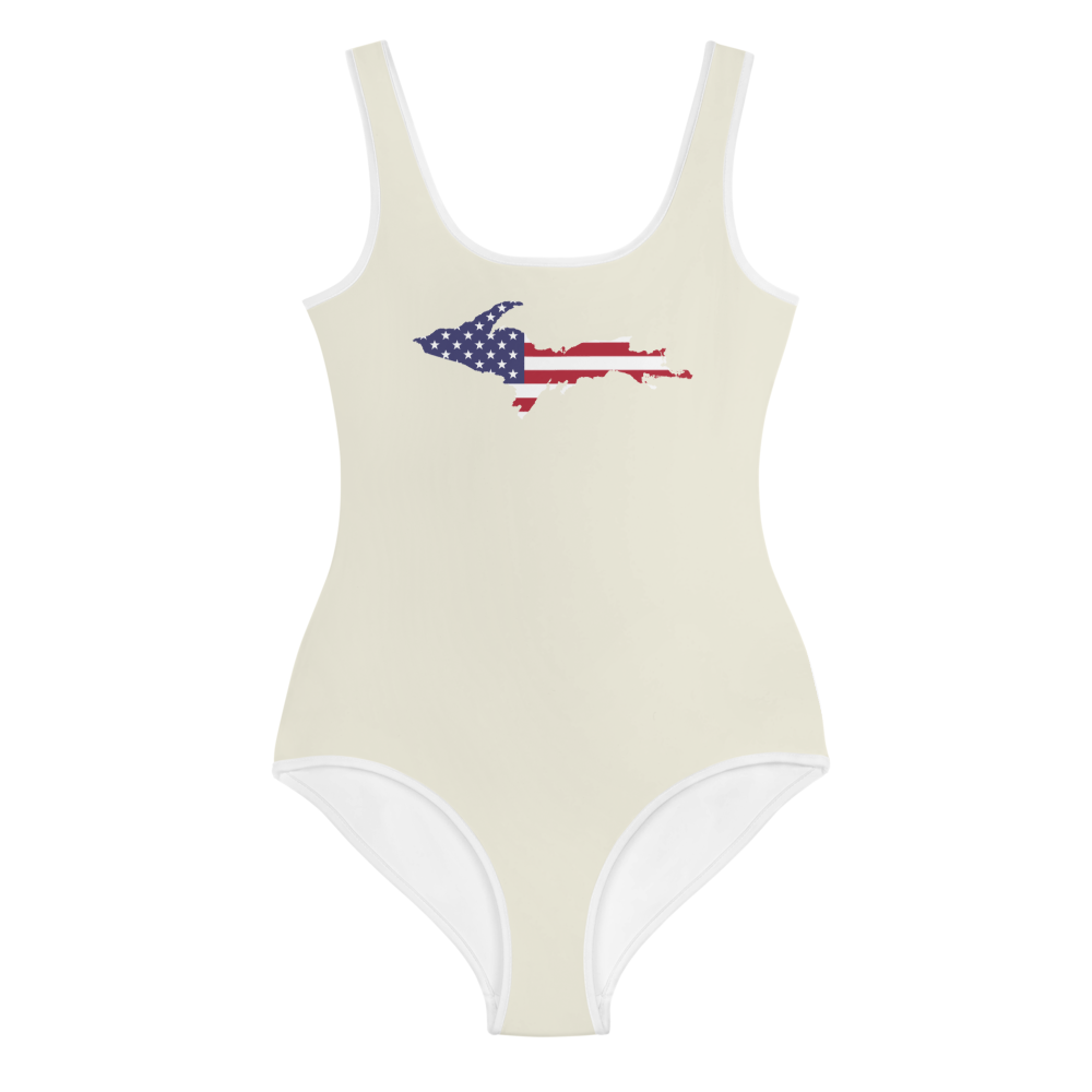 Michigan Upper Peninsula Youth Swimsuit (w/ UP Outline) | Ivory White