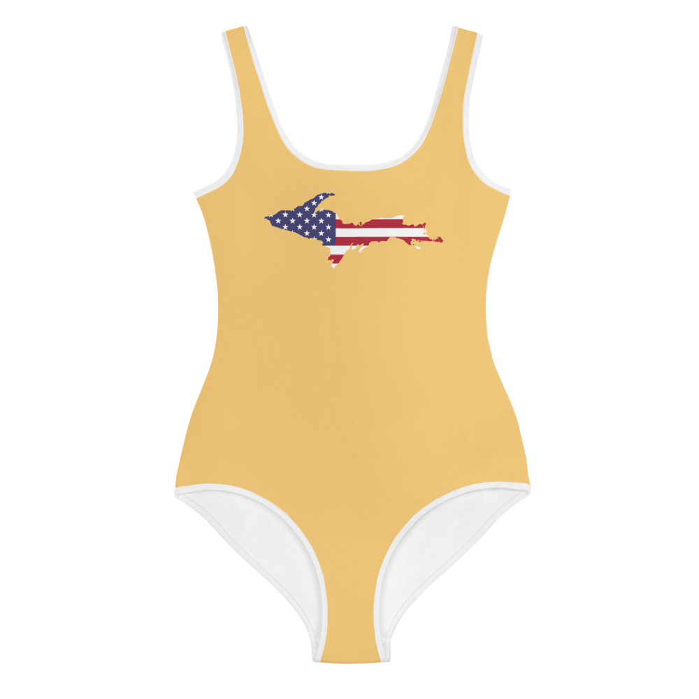 Michigan Upper Peninsula Youth Swimsuit (w/ UP Outline) | Citrine