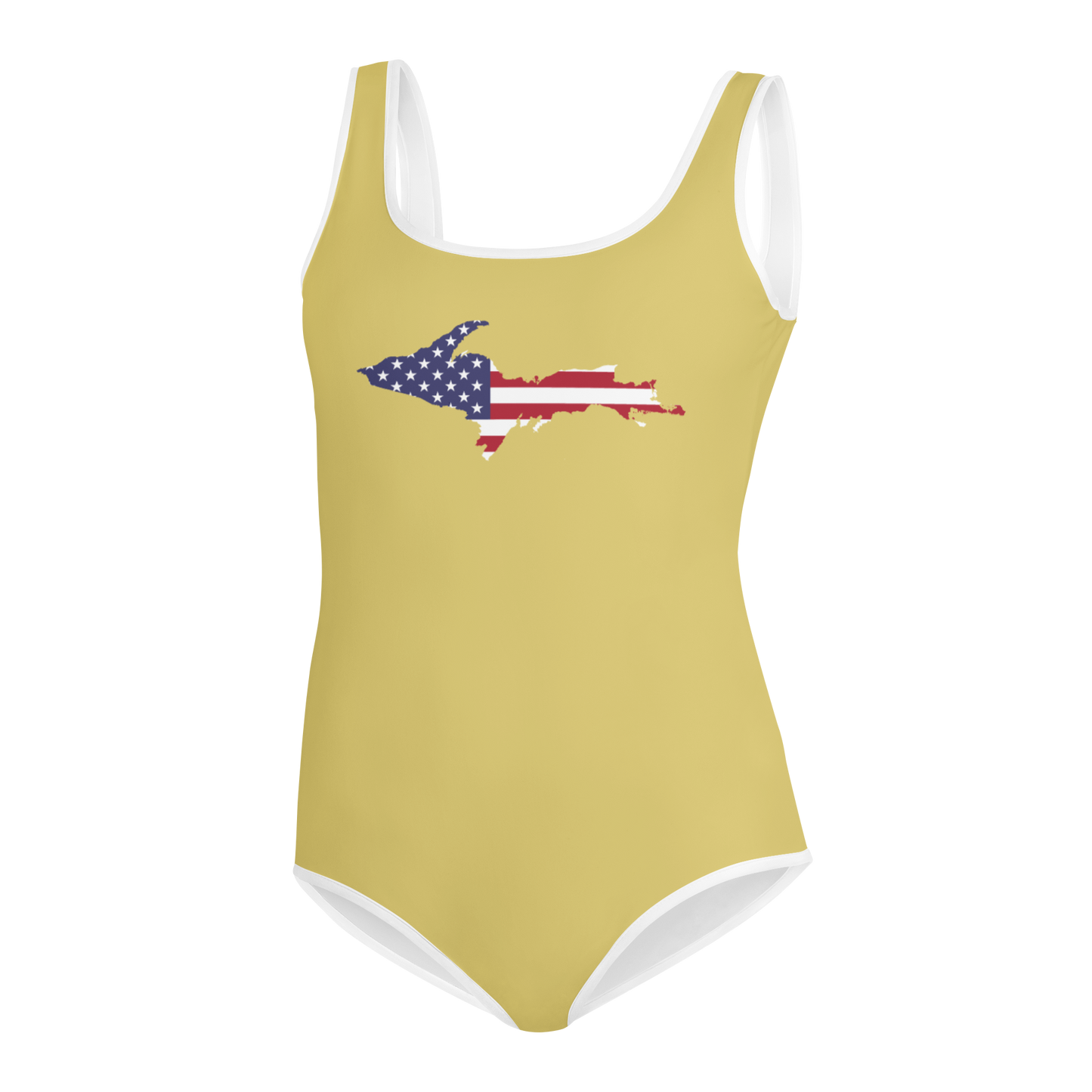 Michigan Upper Peninsula Youth Swimsuit (w/ UP Outline) | Plum Yellow