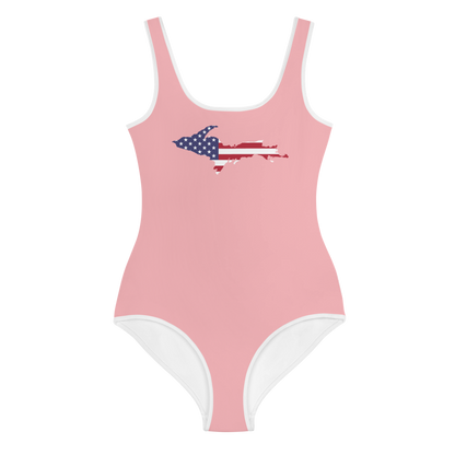 Michigan Upper Peninsula Youth Swimsuit (w/ UP Outline) | Strawberry Pink