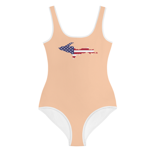 Michigan Upper Peninsula Youth Swimsuit (w/ UP Outline) | Peach