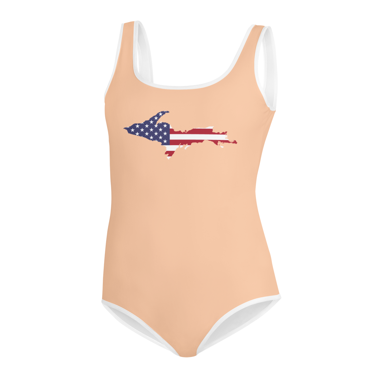 Michigan Upper Peninsula Youth Swimsuit (w/ UP Outline) | Peach