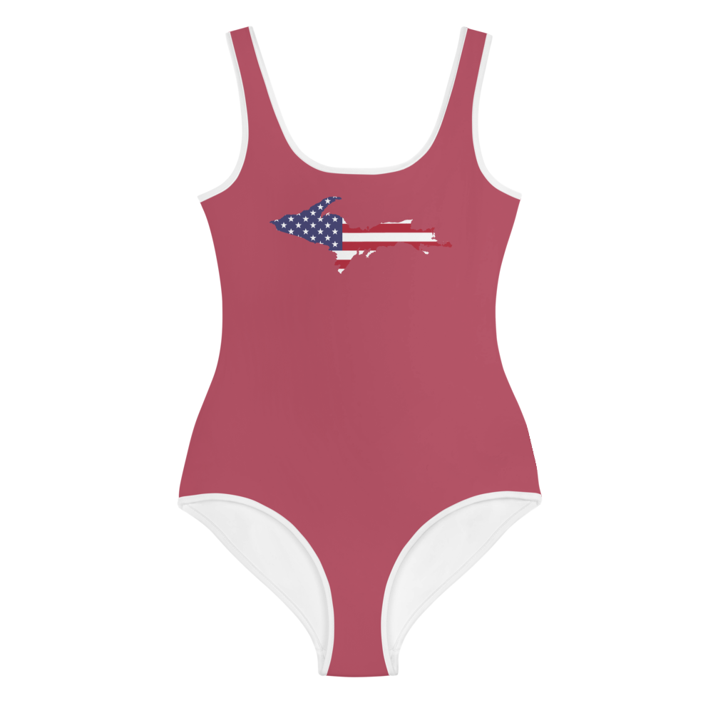 Michigan Upper Peninsula Youth Swimsuit (w/ UP Outline) | Popstar Pink