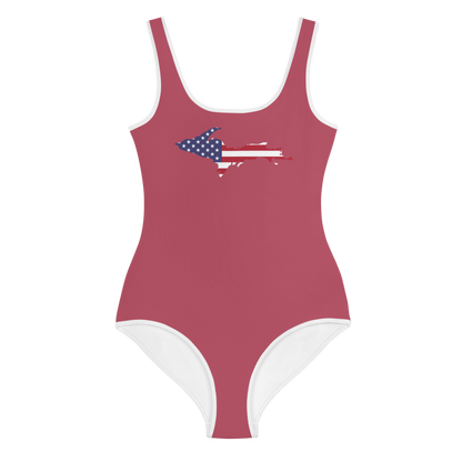 Michigan Upper Peninsula Youth Swimsuit (w/ UP Outline) | Popstar Pink