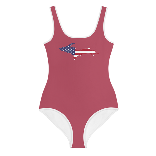 Michigan Upper Peninsula Youth Swimsuit (w/ UP Outline) | Popstar Pink