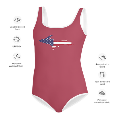 Michigan Upper Peninsula Youth Swimsuit (w/ UP Outline) | Popstar Pink