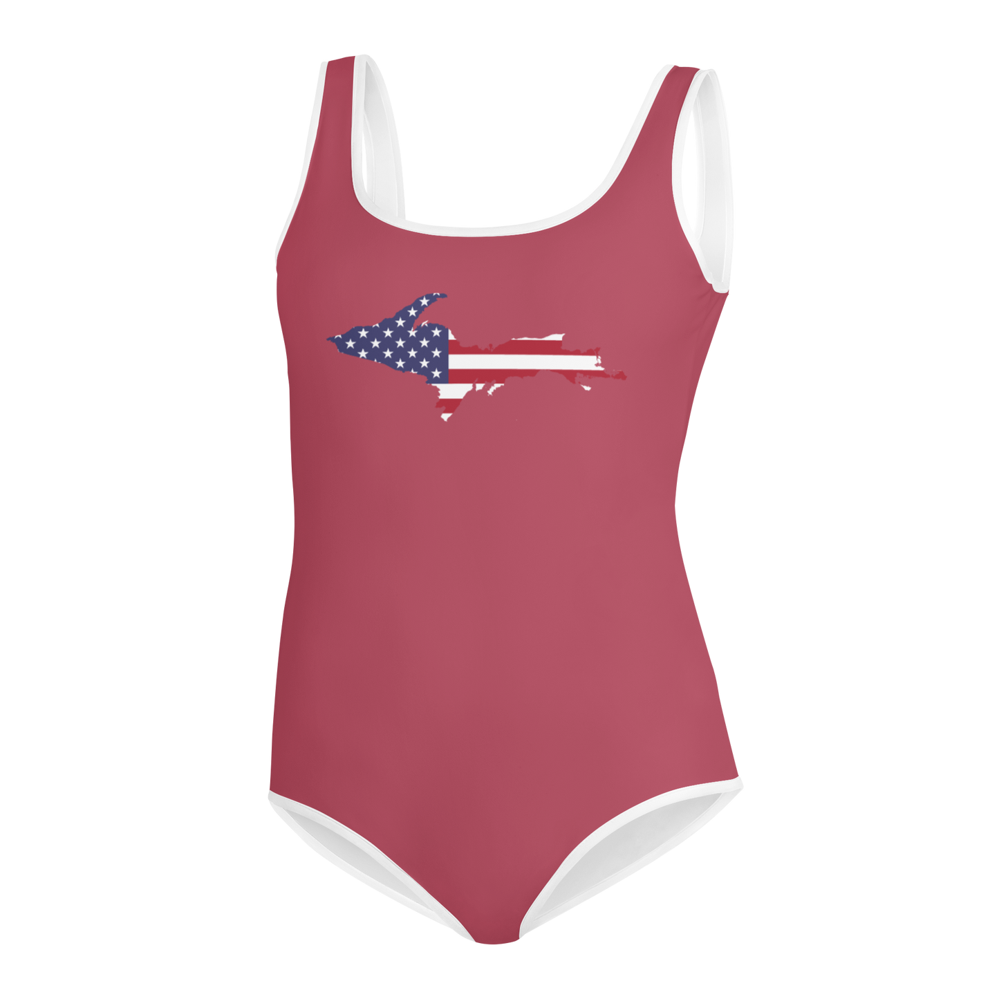 Michigan Upper Peninsula Youth Swimsuit (w/ UP Outline) | Popstar Pink