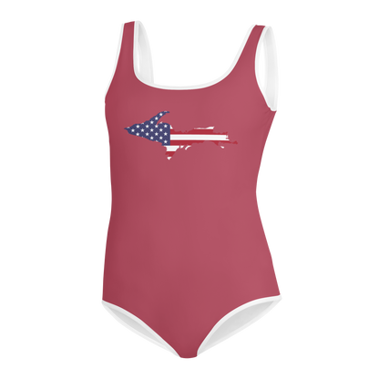 Michigan Upper Peninsula Youth Swimsuit (w/ UP Outline) | Popstar Pink