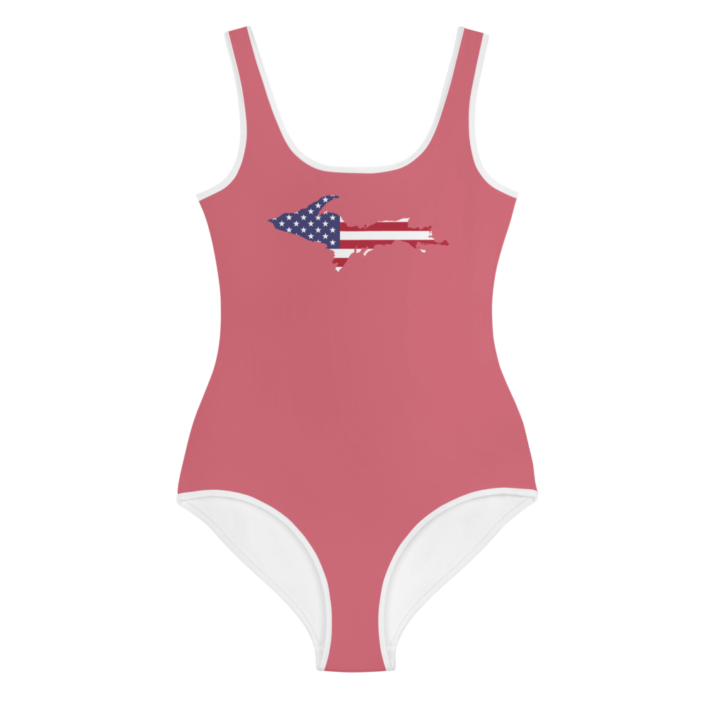 Michigan Upper Peninsula Youth Swimsuit (w/ UP Outline) | Watermelon Pink