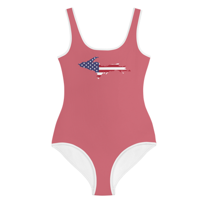 Michigan Upper Peninsula Youth Swimsuit (w/ UP Outline) | Watermelon Pink