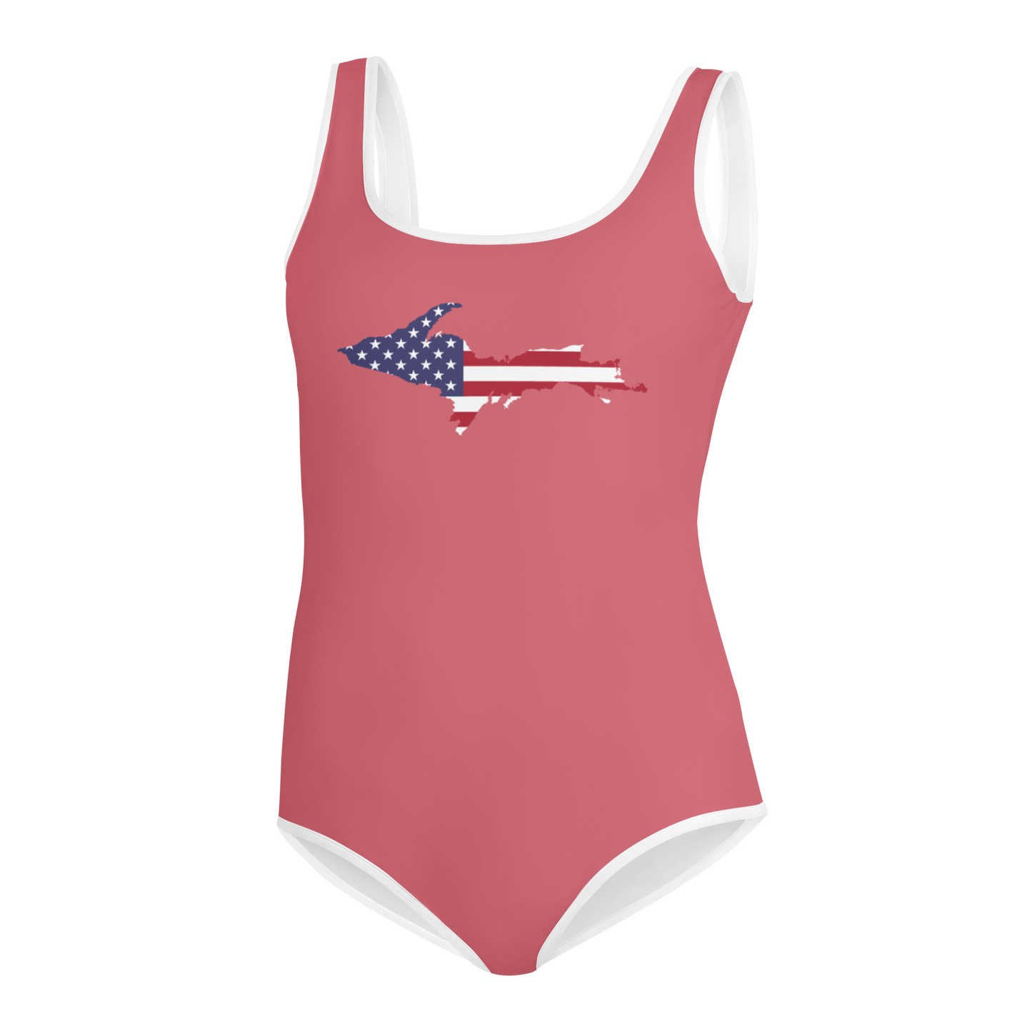 Michigan Upper Peninsula Youth Swimsuit (w/ UP Outline) | Watermelon Pink