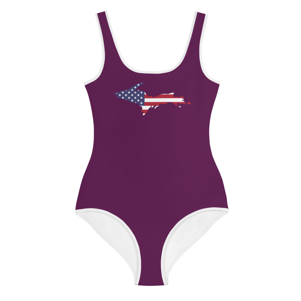 Michigan Upper Peninsula Youth Swimsuit (w/ UP Outline) | Tyrian Purple