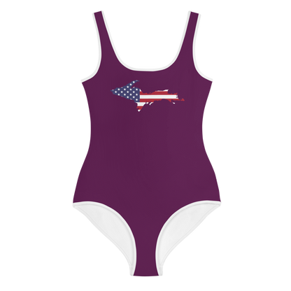 Michigan Upper Peninsula Youth Swimsuit (w/ UP Outline) | Tyrian Purple