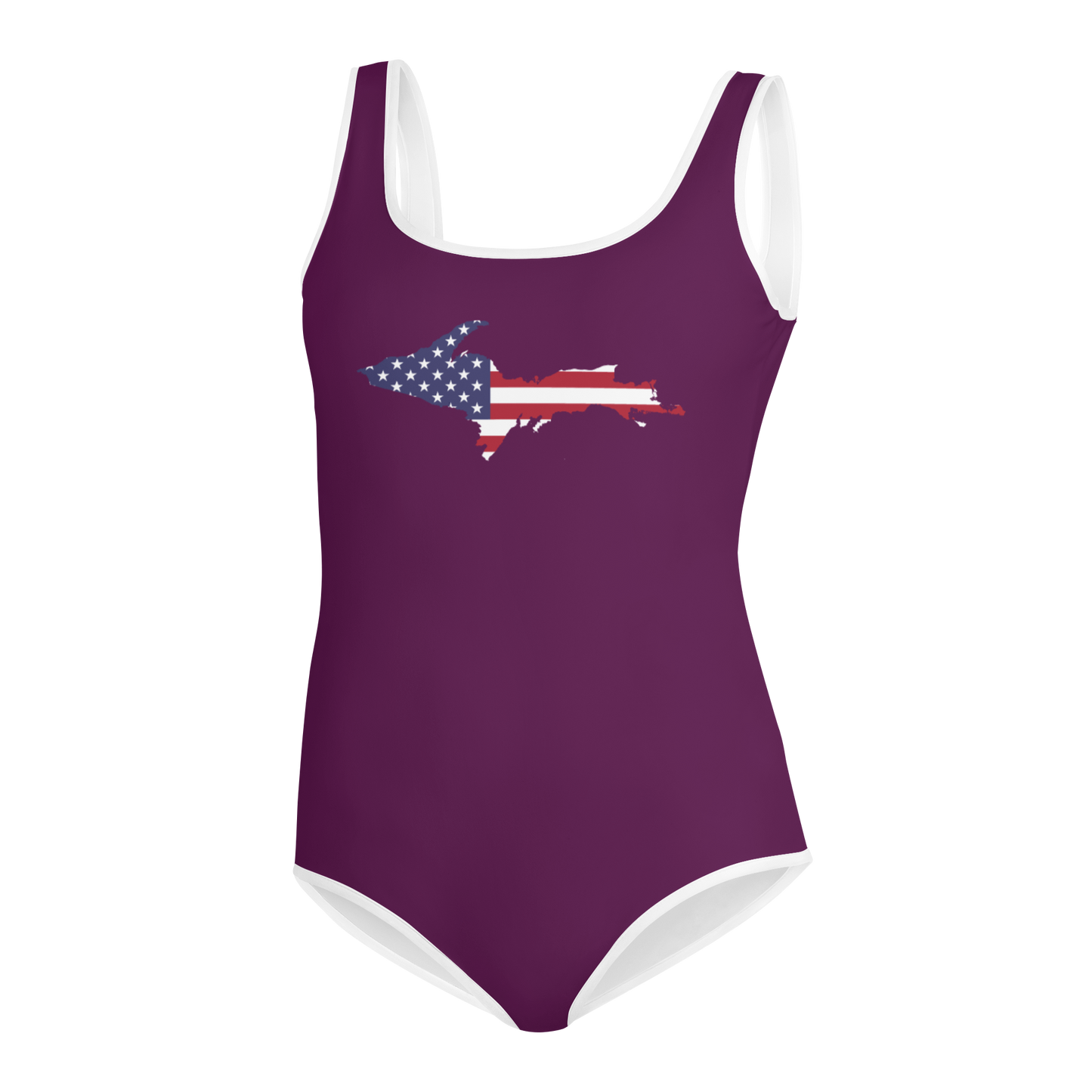 Michigan Upper Peninsula Youth Swimsuit (w/ UP Outline) | Tyrian Purple