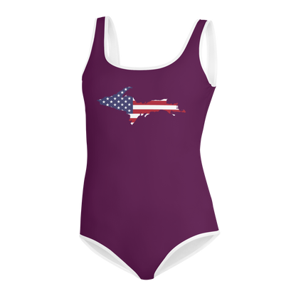 Michigan Upper Peninsula Youth Swimsuit (w/ UP Outline) | Tyrian Purple