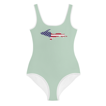 Michigan Upper Peninsula Youth Swimsuit (w/ UP Outline) | Sea Green