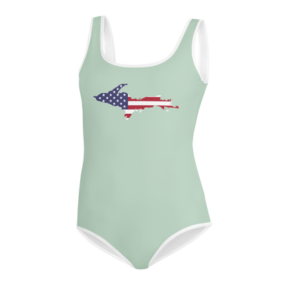 Michigan Upper Peninsula Youth Swimsuit (w/ UP Outline) | Sea Green