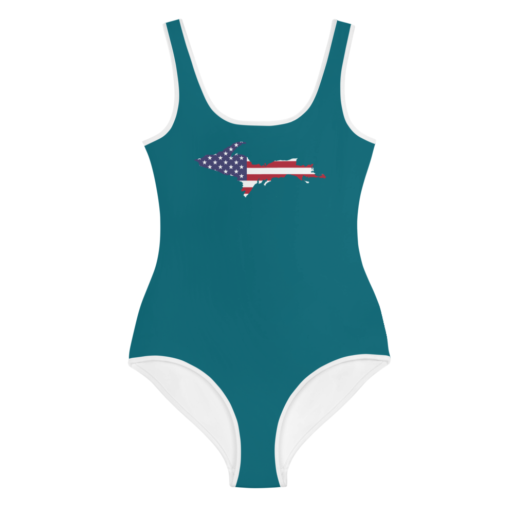 Michigan Upper Peninsula Youth Swimsuit (w/ UP Outline) | Auburn Hills Teal