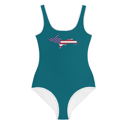 Michigan Upper Peninsula Youth Swimsuit (w/ UP Outline) | Auburn Hills Teal