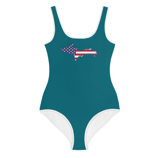 Michigan Upper Peninsula Youth Swimsuit (w/ UP Outline) | Auburn Hills Teal