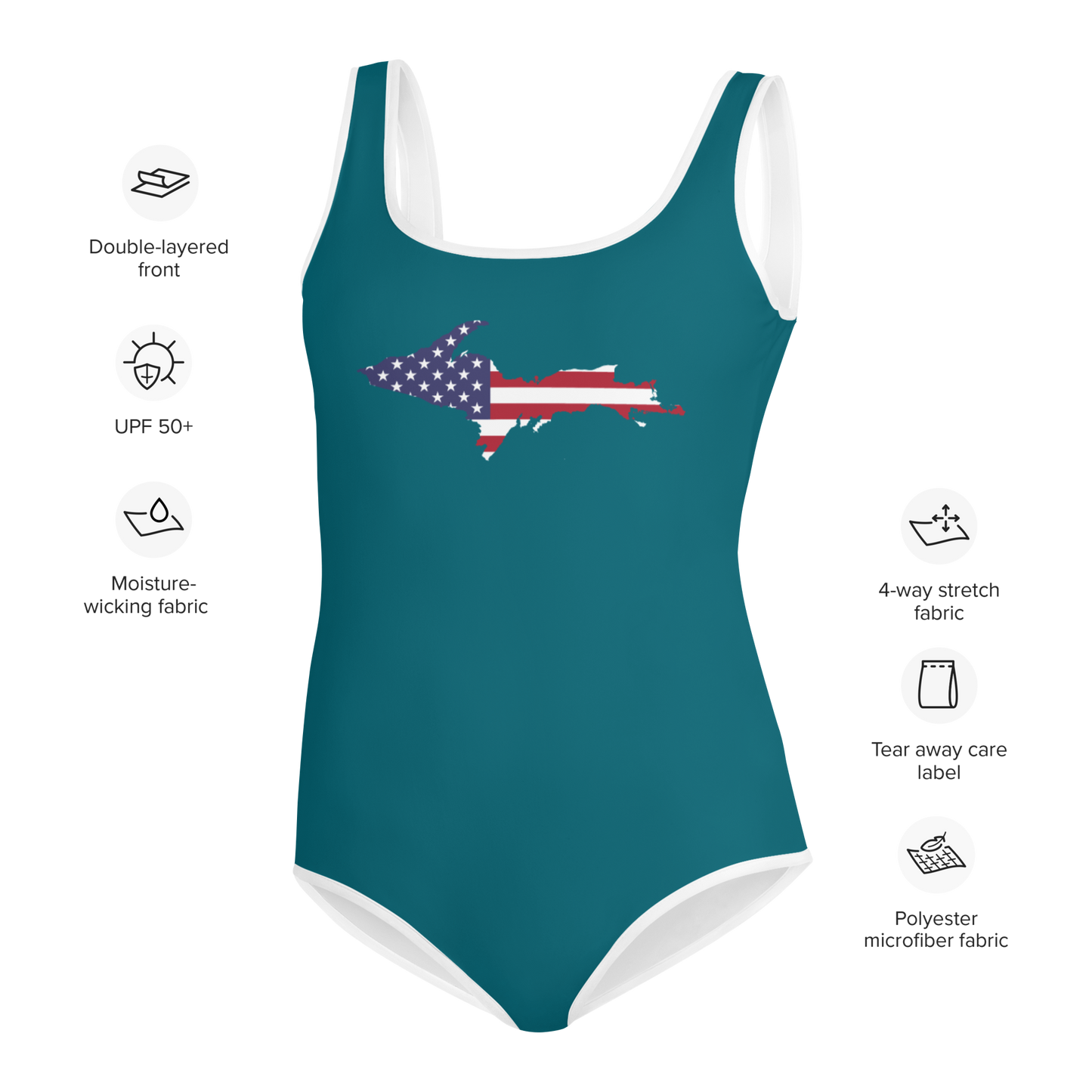 Michigan Upper Peninsula Youth Swimsuit (w/ UP Outline) | Auburn Hills Teal