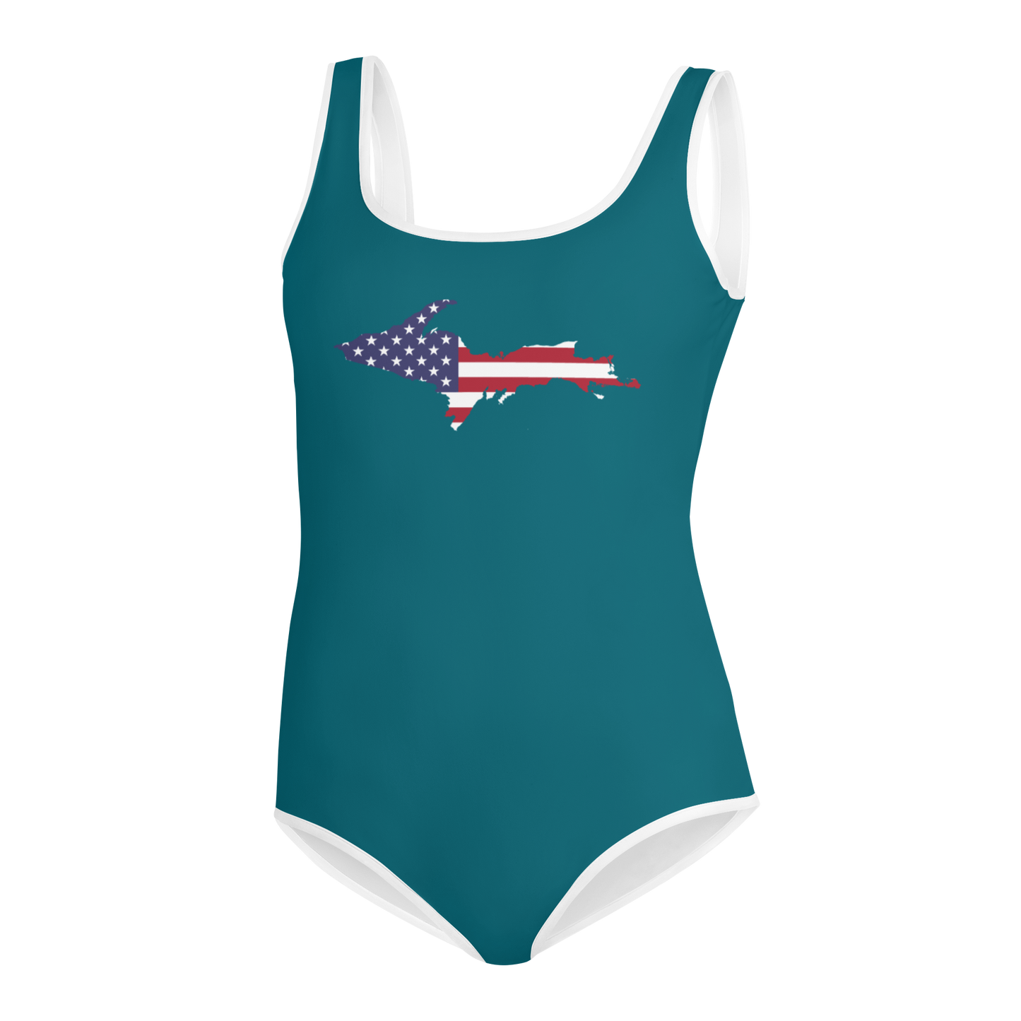 Michigan Upper Peninsula Youth Swimsuit (w/ UP Outline) | Auburn Hills Teal