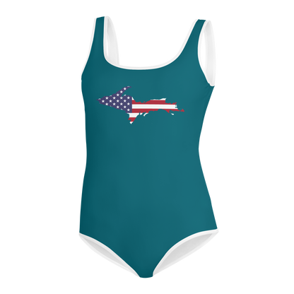 Michigan Upper Peninsula Youth Swimsuit (w/ UP Outline) | Auburn Hills Teal