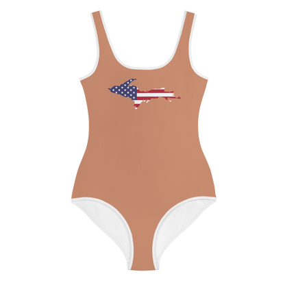 Michigan Upper Peninsula Youth Swimsuit (w/ UP Outline) | Copper Color