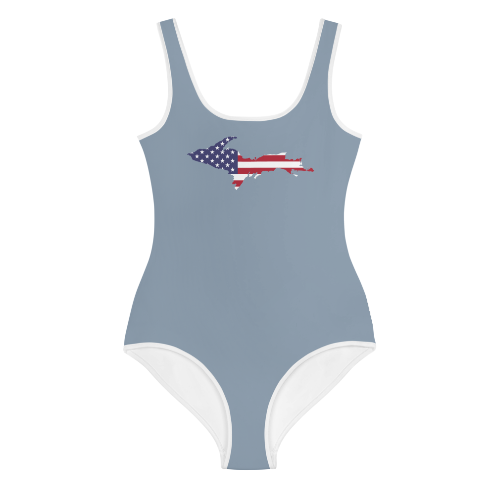 Michigan Upper Peninsula Youth Swimsuit (w/ UP Outline) | B-24 Grey