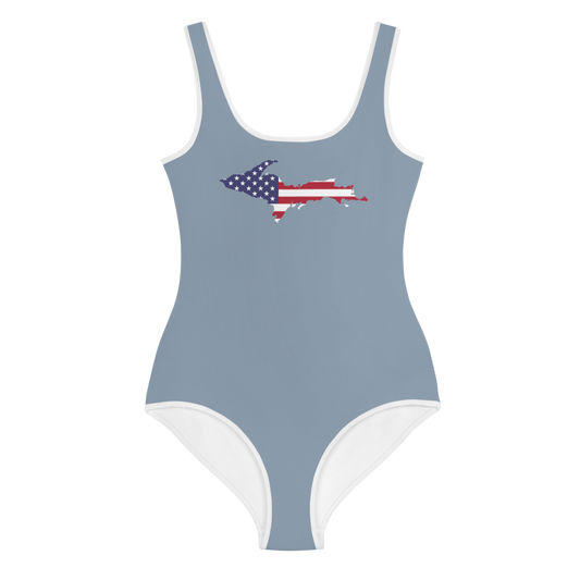 Michigan Upper Peninsula Youth Swimsuit (w/ UP Outline) | B-24 Grey