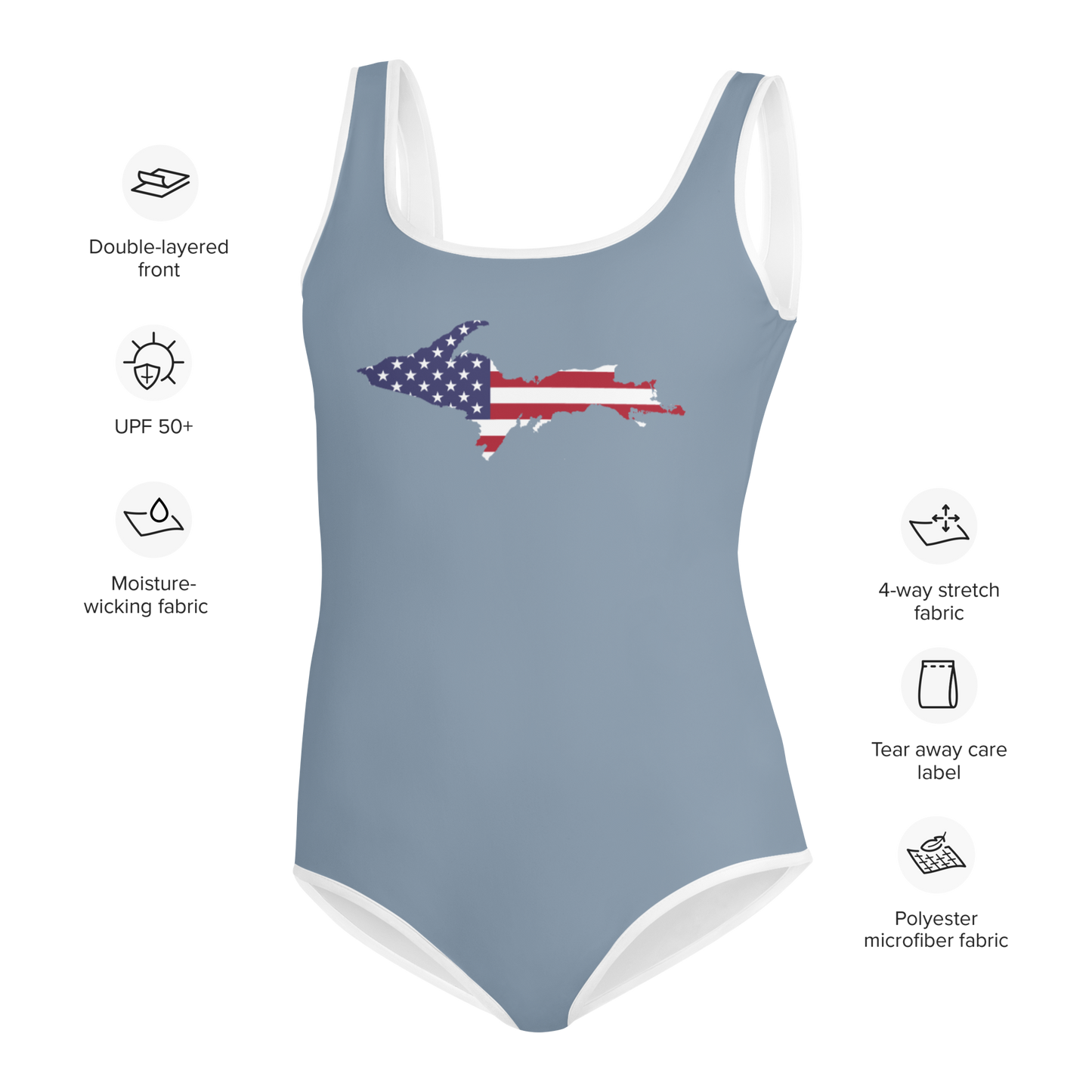 Michigan Upper Peninsula Youth Swimsuit (w/ UP Outline) | B-24 Grey