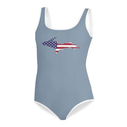 Michigan Upper Peninsula Youth Swimsuit (w/ UP Outline) | B-24 Grey