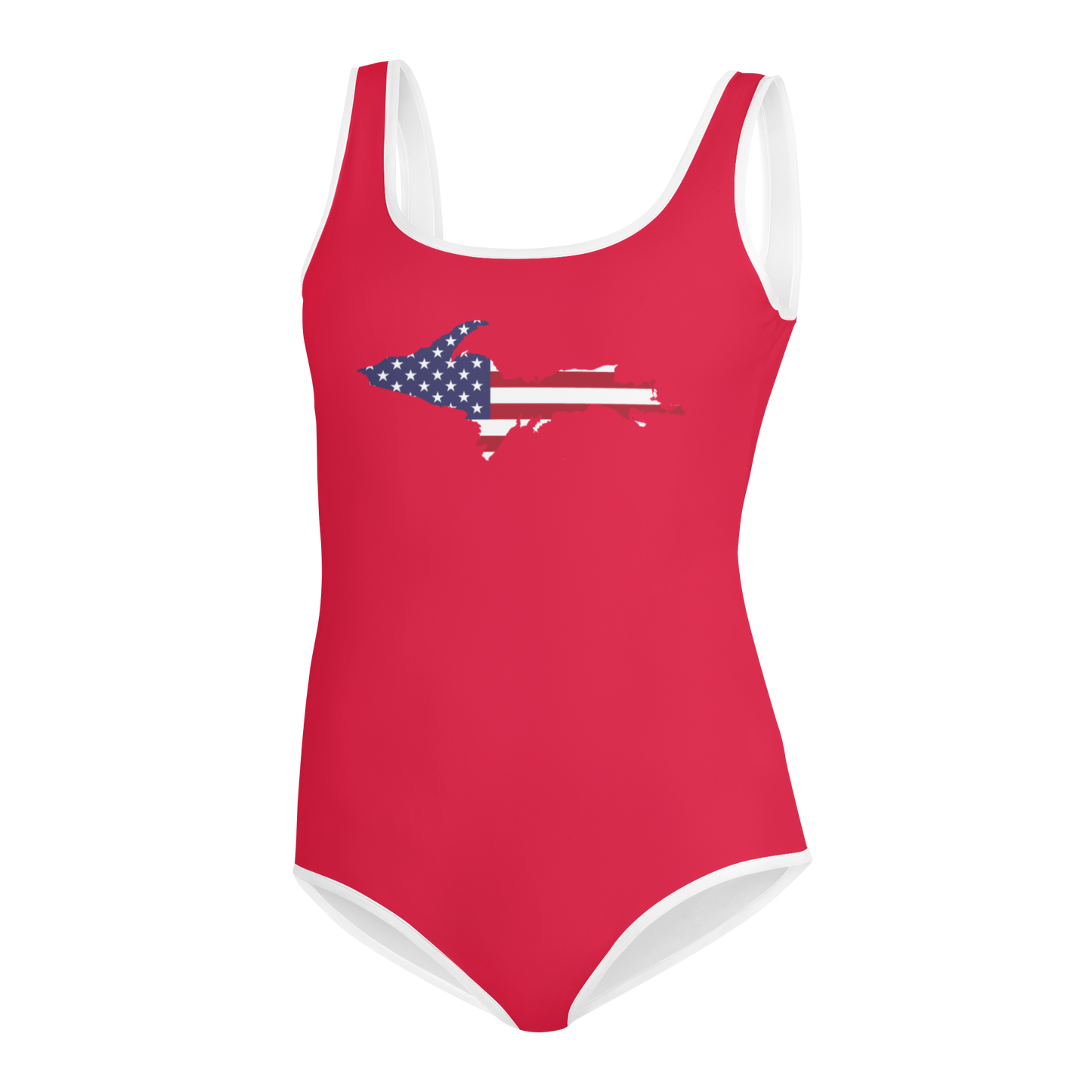 Michigan Upper Peninsula Youth Swimsuit (w/ UP Outline) | Lighthouse Red